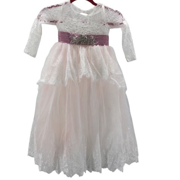 FLOWER GIRL PARTY DRESS Z 4-5 Y white pink mauve lace beaded wedding NEW B40 - Picture 1 of 7